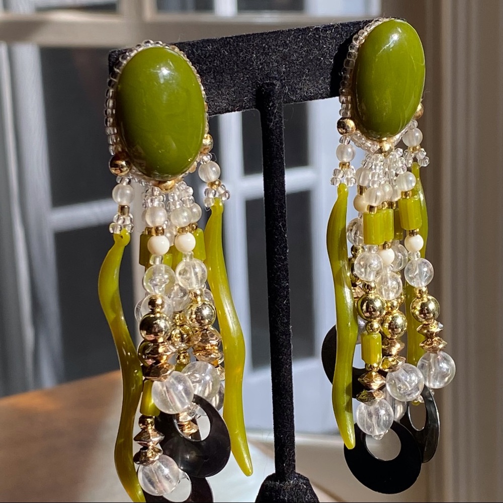 Hand Made Artisan Green Sea Life Dangle Earrings